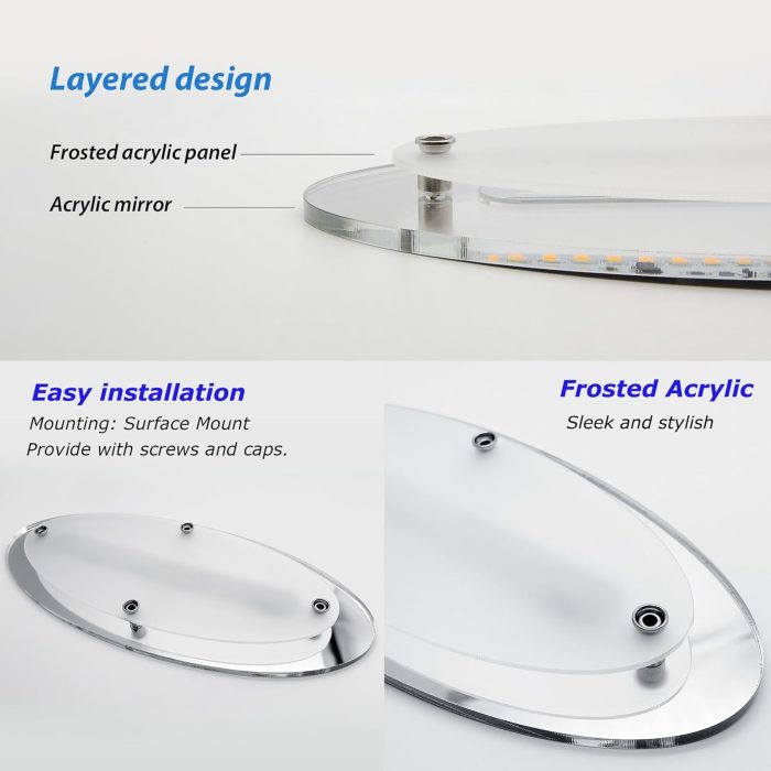 12V 400mm LED Crystal Oval Ceiling Light Warm White/Blue Caravan/RV - Image 2
