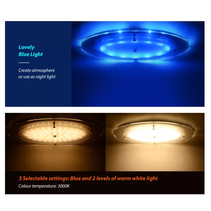 12V 400mm LED Crystal Oval Ceiling Light Warm White/Blue Caravan/RV - Image 3